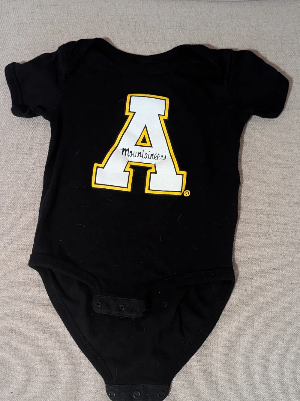 App State | Mountaineers Black Baby One-Piece Bodysuit